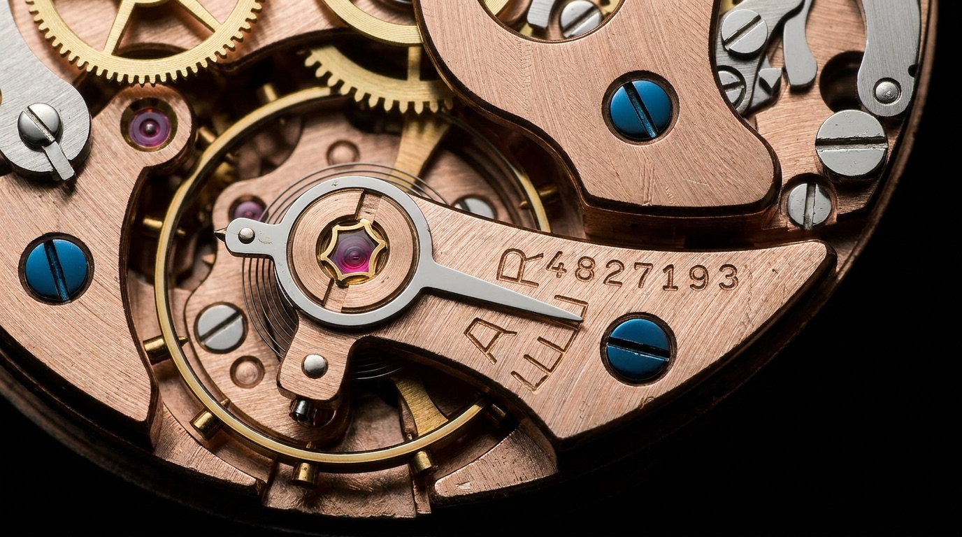 The counterfeit escapement-wheel bridge re-engraved with archival serial 15500066