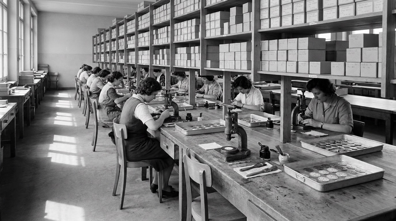 The Singer Dial Co. 1970s printing workshop, archival origin of the period-correct dial